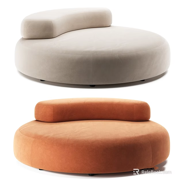 Light Gray And Orange Circular Sofa Set With Plush Curved Backrest 3d model