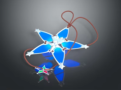 Stylish Unique Blue Star Shaped Clothing Accessory Pendant With Brown Cord 3d model