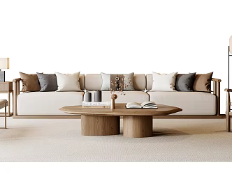 New Chinese Style Song Style Sofa Coffee Table Combination New Chinese Style Sofa Coffee Table Side Table Leisure Chair Sofa Stool Floor Lamp Dried Flower New Chinese Style Ornaments 3d model