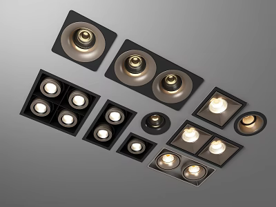 Modern Recessed Lights and Spotlights with Square Round Black Gold Illuminated Designs 3d model