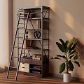 Metal Ladder Shelf With Decorative Items Books And Green Plant In Indoor Space