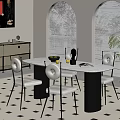 Modern Restaurant Dining Area With Round Table And Comfortable Chairs 3d model