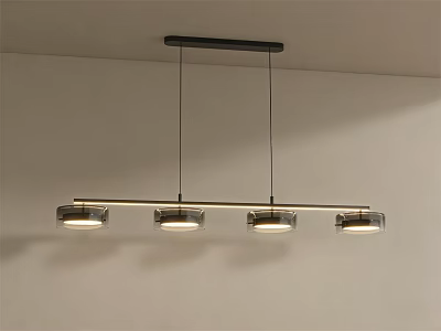 Modern Linear Four Light Chandelier With Metal Frame And Glass Shades 3d model