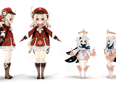Colorful Anime Characters And Creatures Design With Hats Boots Skirts And Wings 3d model