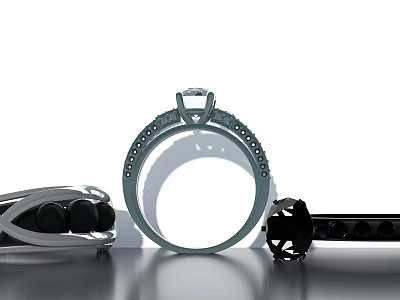 Stunning Diamond Rings With Multiple Styles Intricate Inlaid Patterns And Black Gemstone Accents 3d model