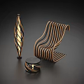 Modern Curved Wooden Leisure Chair Design With Matching Side Table And Floor Lamp