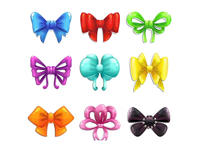 Various Colorful Bow Pendants With Different Styles And Vibrant Colors 3d model