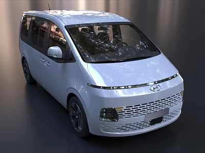 Hyundai White Van Modern Exterior Design Featuring Sleek Front Grille And Windows 3d model