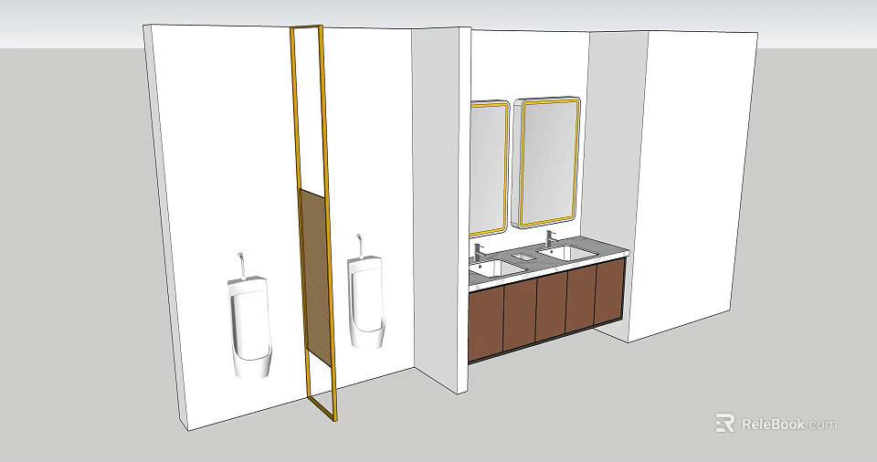Modern Bathroom Vanity With Double Mirrors Double Sinks And Brown Cabinets 3d model 