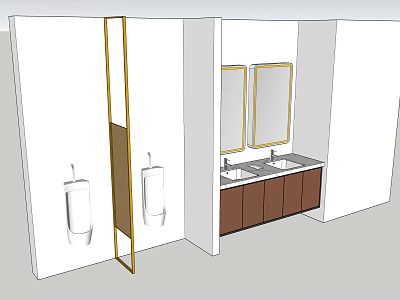 Modern Bathroom Vanity With Double Mirrors Double Sinks And Brown Cabinets 3d model
