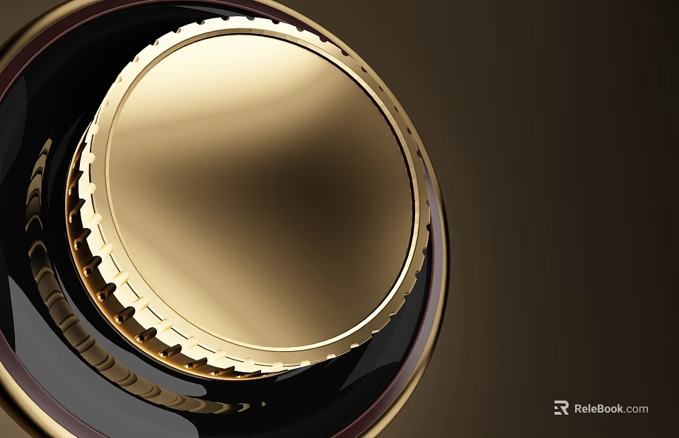 Gold Circular Object With Smooth Shiny Surface And Gear Like Edge On Black Background 3d model 