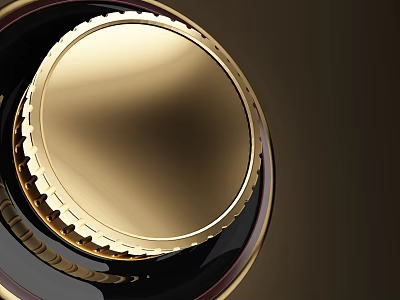 Gold Circular Object With Smooth Shiny Surface And Gear Like Edge On Black Background 3d model