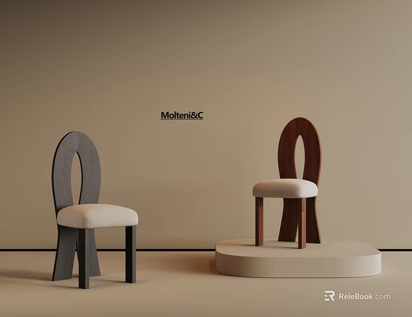 Modern Single Chairs With Curved Backrest Gray Brown White Cushion In Display Setting 3d model