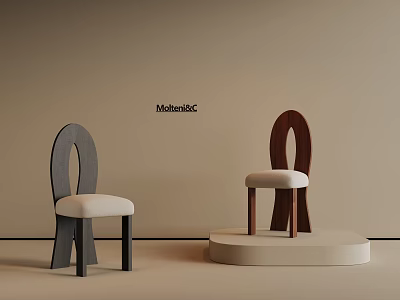 Modern Single Chairs With Curved Backrest Gray Brown White Cushion In Display Setting 3d model