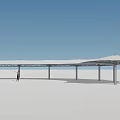 White Canopy Supported by Multiple Pillars With Person Standing Under Blue Sky Open Ground 3d model