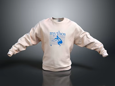 Beige Mythos Sweatshirt With Blue Graphic Design For Casual Daily Wear 3d model