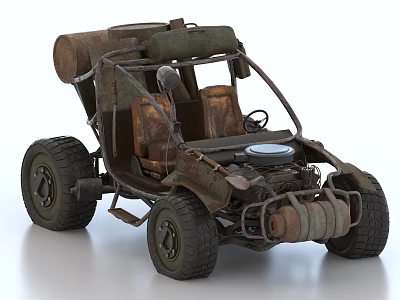 Rugged Off Road Dune Buggy With Open Top Large Tires Brown Seats And Metal Frame 3d model