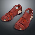 Red Leather Open Toe Sandals With Strap Design And Comfortable Sole 3d model