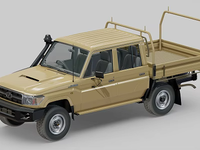Beige Utility Pickup Truck With Double Cab Open Cargo Bed And Roof Rack 3d model