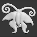 Silver Metal Butterfly Ornament With Spiral Antennae And Curved Wings On Reflective Black Surface