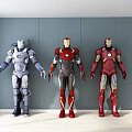 Three Iron Man Game Movie Characters With Detailed Armor Standing Against Wall