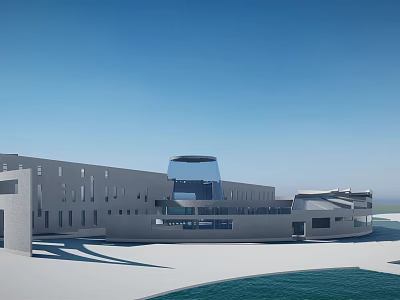 Modern Commercial Complex With Glass Curtain Wall Unique Architecture And Waterfront View 3d model