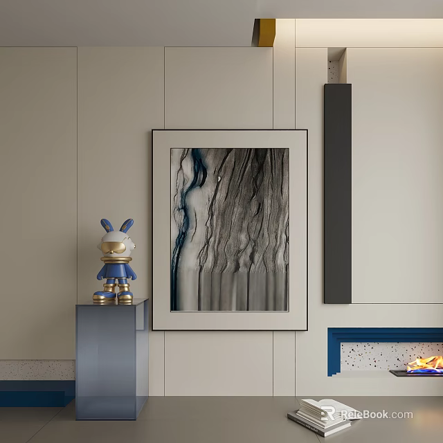Modern Interior With Abstract Landscape Painting And Decor 3d model