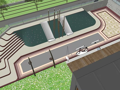 Modern Children's Play Area With Climbing Structures Paved Paths And Green Lawns 3d model
