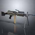 Tactical Military Machine Gun With Tripod Stand And Ammunition Belt Setup