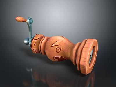 Wooden Electronic Spice Grinder With Carved Patterns And Metal Handle 3d model