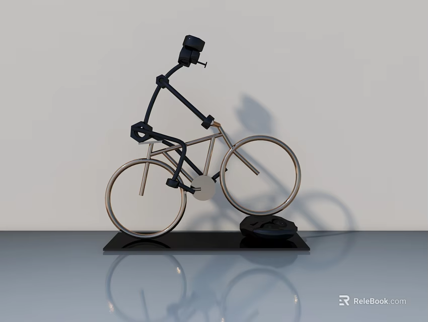 Black And Silver Bicycle Model With Stand On Light Background And Reflection 3d model