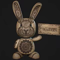 Wooden Rabbit Doll With Intricate Carved Patterns Holding Easter Sign 3d model