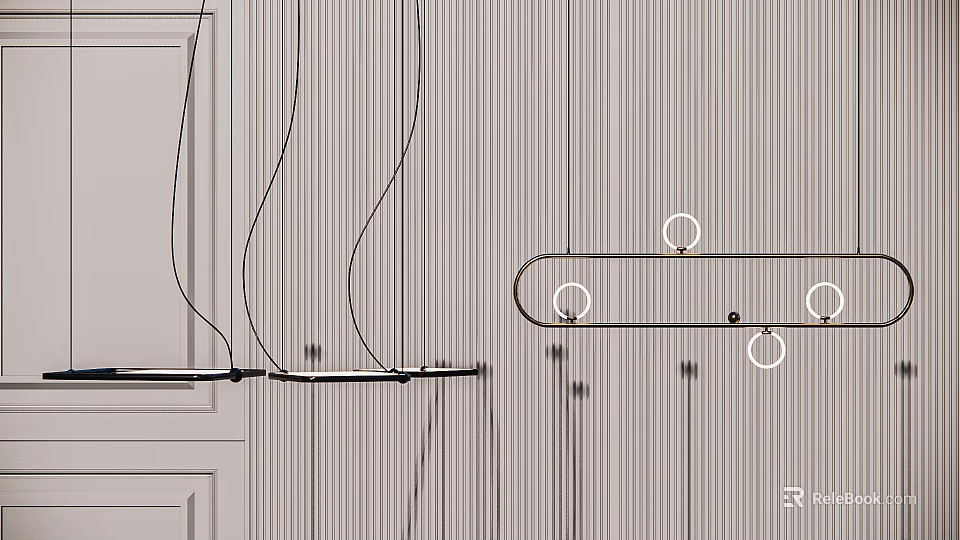 Modern Linear Pendant Light With Metal Frame And Circular Glass Shades 3d model 