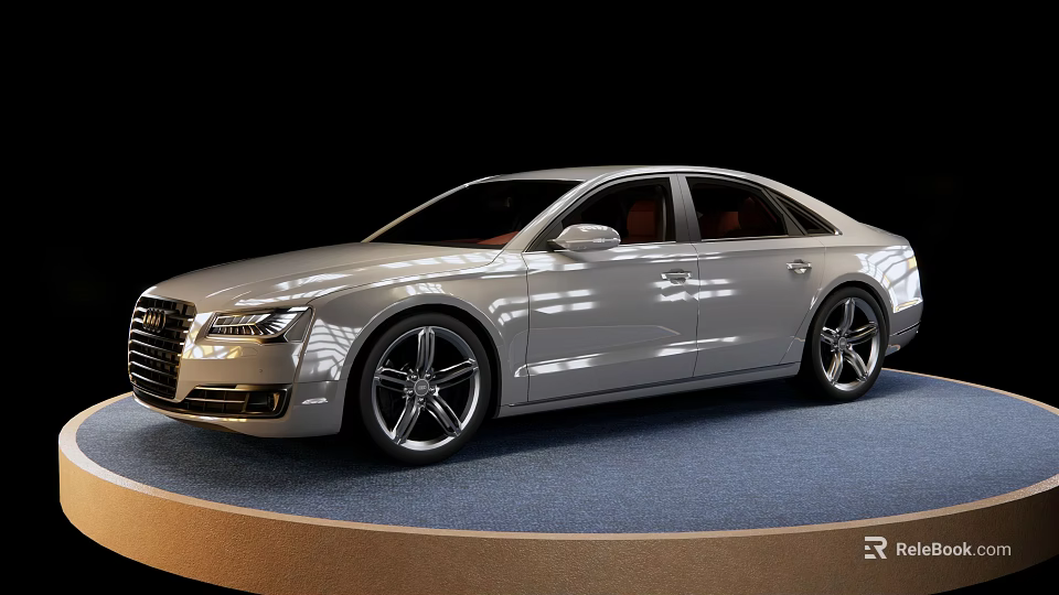 Silver Audi Luxury Sedan Displayed On Blue Platform With Black Background 3d model 