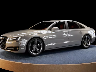 Silver Audi Luxury Sedan Displayed On Blue Platform With Black Background 3d model
