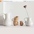 Stylish Ceramic Tea Set with Stacked Brown Cups and White Pitcher for Minimalist Modern Decor