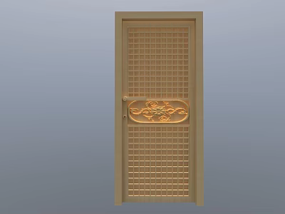 Elegant Golden Door With Intricate Grid Design And Central Decorative Pattern 3d model