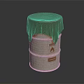 White Barrel With Green Cloth Cover And Flammable Warning Sign