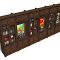 Traditional Dark Brown Wooden Bookcase With Integrated Cabinet Doors Compartments Books And Decorative Paintings
