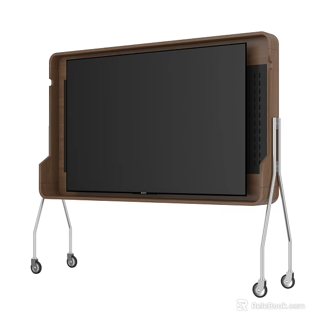 Wooden Framed TV With Mobile Stand And Wheels 3d model