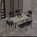 Modern Dining Table Set With Gray Woven Back Chairs And Marble Top 3d model