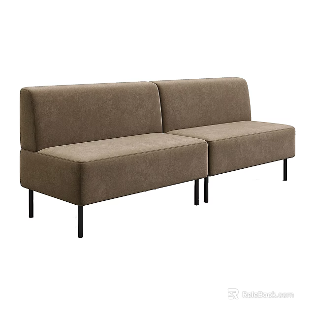Brown Fabric Two Seater Sofa With Black Legs And Modern Design 3d model