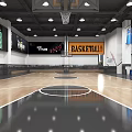 Basketball Gymnasium Interior Design With Wooden Court Hoop Scoreboard Lighting And Signs