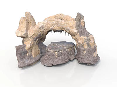 Natural Rock Archway Scenery Component With Irregular Stones And Hanging Stalactites 3d model