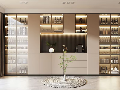 Modern Wine Cabinet Design With Glass Doors Lighting And Display Shelves 3d model