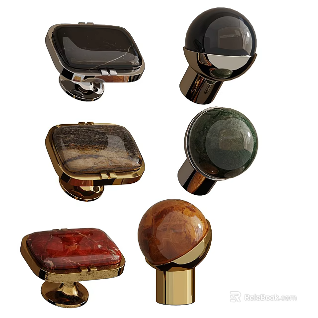 Various Design Cabinet Knobs With Marble Stone And Metal Bases For Home Furniture 3d model 