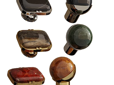 Various Design Cabinet Knobs With Marble Stone And Metal Bases For Home Furniture 3d model