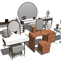 Various Style Dressing Tables With Mirrors Stools And Decorative Storage Drawers 3d model