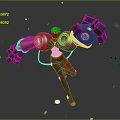 Game And Movie Character With Blonde Hair And Red Mechanical Arms Flying With Orange Fragments