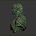 Bronze Bust Sculpture With Long Hair And Draped Cloth On Reflective Surface 3d model